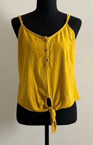 Dizzier Yellow with Black Stripes Thin Adjustable Straps Crop Top Size M Size M thumbnail 1
