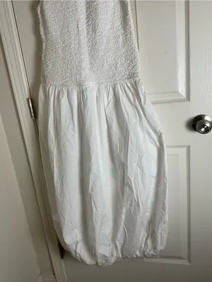 NWT Zara White Textured Poplin Bubble Hem Midi Dress Size M thumbnail 3