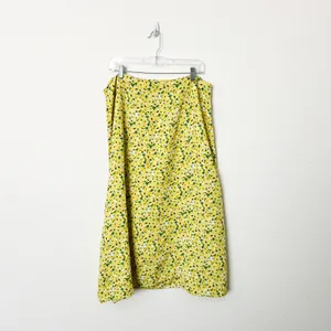 [LOFT] Yellow Floral Print Linen Blend High Waist Side Slit Midi Skirt Size 14 thumbnail 3