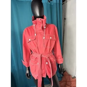 American Living Red Utility Jacket Belted Cotton XL White Stitching‎ Full Zip thumbnail 2
