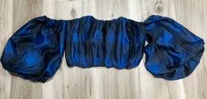 Lovers + Friends Plaid Puff Sleeve Blue Black Top Women’s XS thumbnail 1