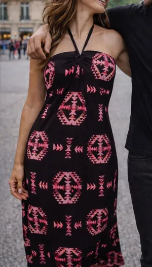 Gorgeous Black & Pink Aztec Maxi Dress | Strapless Summer Maxi | NWT thumbnail 1