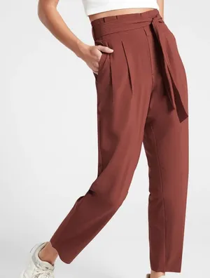 Athleta Skyline II Terracotta‎ High Rise Belted Pleated Ankle Performance Pants thumbnail 1