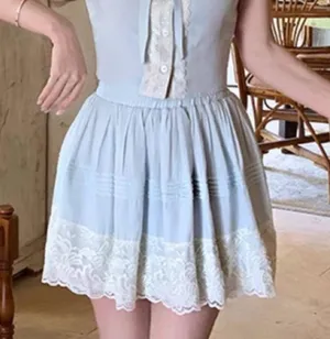 Japanese Kawaii Pastel Baby Blue Cottage Balletcore Lolita A-line Mini Skirt thumbnail 4