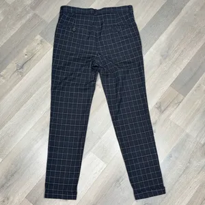 H&M Windowpane Plaid Cuff Hem‎ Skinny Fit Trouser Pants Blue Tan Size 29 thumbnail 7
