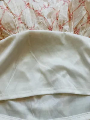 Francesca’s White & Pink Bow Print Ruffle Lace Trim Mini Skirt Feminine Cottage thumbnail 9