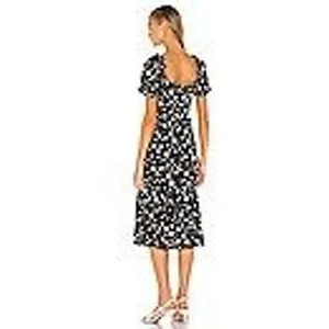 Lovers + Friends Dennis Midi Dress‎ Black White Polka Dot Ruffle XXS Puff Sleeve thumbnail 2