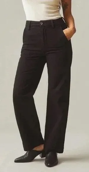 American Giant Black Wide Leg Cropped Pants Size 6 Made in USA thumbnail 1
