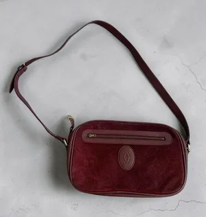 CARTIER Vintage Must Line Bordeaux Suede Calfskin Leather Crossbody Bag thumbnail 1