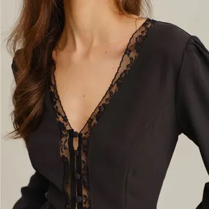Rihoas black lace V Neck b Blouse thumbnail 2