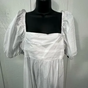 Know One Cares White Empire Cut Poplin Puff Sleeve Midi Dress Size Large NWT thumbnail 6