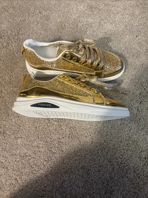 Gold Glitter Women’s Low-Top Sneakers size 43 euro size 11/12 thumbnail 3