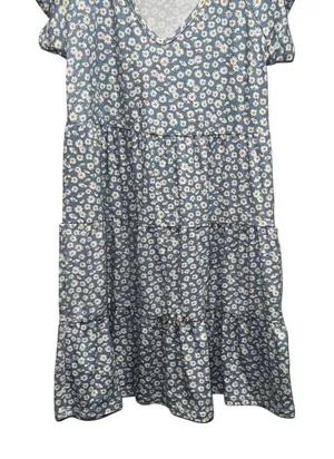 Altar'd State Blue Daisy Floral Tiered Babydoll Mini‎ Dress V-Neck Small USA thumbnail 1
