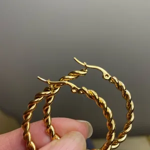 Stainless steel gold tone hoop earrings thumbnail 3