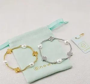 Enewton Cross Pearl Stretch Bracelet Set Gold Silver Beaded Stackable Wrist Jewelry Brand Pouch Hang Tag Included thumbnail 4