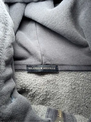 Brandy Melville Christy Hoodie Oversized Fit Faded charcoal/blue-gray Zip Up OS thumbnail 2