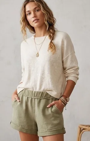 FRAME Pescara Roll‎ Cuff Shorts Womens XS Green Organic Pima Cotton Minimalist thumbnail 1