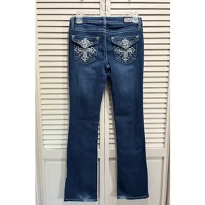 Earl Jeans‎ Med Wash Low Rise Skinny Bootcut Denim Jeans Size 1 Embroidered Gems thumbnail 5