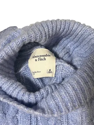 Abercrombie & Fitch Cable-Knit Turtleneck Sweater M Periwinkle Blue thumbnail 2