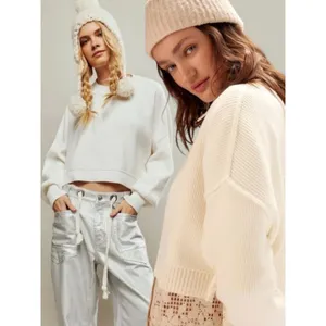Free People Easy Street Crop Pullover Sweater in White Size Medium Preppy Fall thumbnail 15