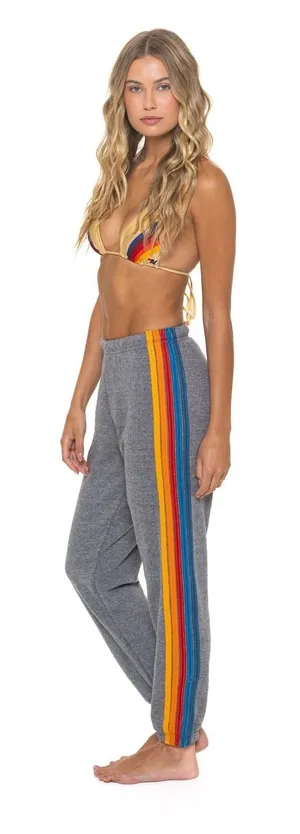 Aviator Nation 5 Stripe Sweatpants Womens XS Heather Grey Rainbow Made USA thumbnail 1