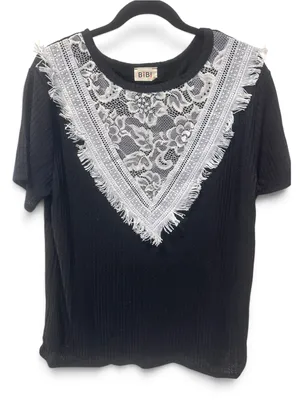 L BiBi Black Top with Pink Lace V-Inset thumbnail 2