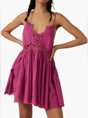 NWOT Free People Ilektra Lace Accent Cotton Slip Dress In Dahlia Mauve Size XL thumbnail 6
