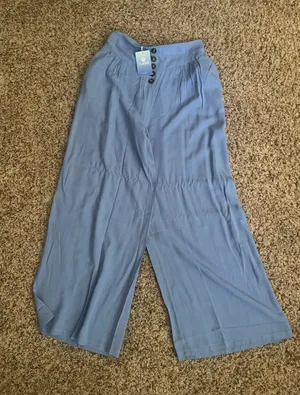 Cupshe Light Blue Wide-Leg High-Waist Pants with Button Front thumbnail 1