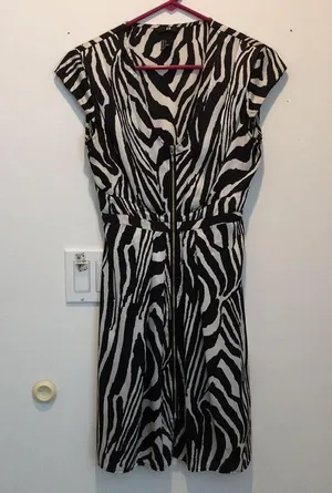 Womens H&M Black and White Satin Zebra Print Shirt Dress Size 6 thumbnail 2