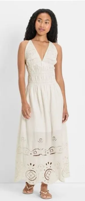 ✨Future Collective - Women's Eyelet Maxi A-Line Cream Sz Large Dress✨ thumbnail 1