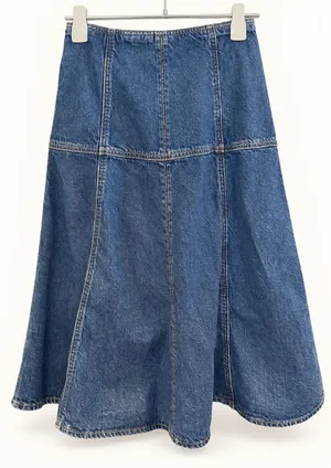 Madewell McKinney Wash Denim Midi Skirt Paneled Drop Waist A-Line NX936 Size 25 thumbnail 1