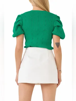 Endless Rose Puff Sleeve Green Cardigan Small thumbnail 4