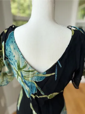 Vintage 90’s Dressbarn Black Blue Floral Beaded V Neck Bias Cut Slip Dress Sz M thumbnail 6