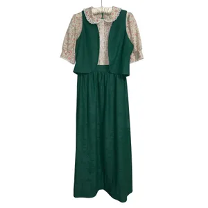 Vintage Cottagecore Prairie Floral Maxi Dress Matching Vest Retro Teacher Indie thumbnail 2