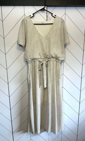 Sienna Sky Women’s XL White Brown Polka Dot V-neck Short Sleeve dress Pockets thumbnail 1