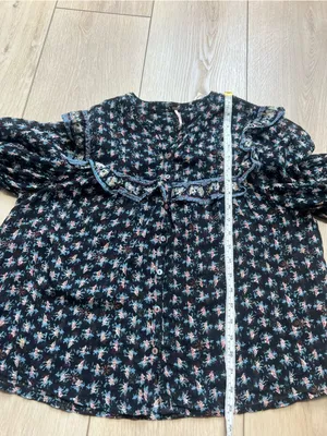 Free People Jenna Top Printed Long Sleeve Blouse Size Small Black Blue White thumbnail 11