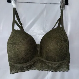 Victoria's Secret PINK Bra Bralette Large Green Lace Sexy Lightly Lined Strappy thumbnail 1