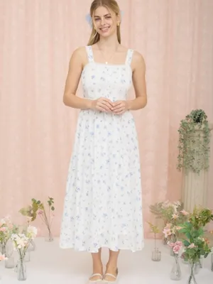 Last One!! Floral Stripe Clip Dot Sleeveless Maxi Dress. Size Small thumbnail 3