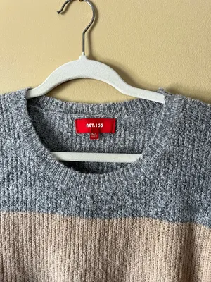 Sweater Mini Dress in Gray, Cream & Tan Stripes thumbnail 2