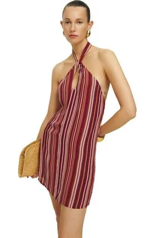Reformation Bibi Dress Rio Stripe Multi Striped Halter Backless Keyhole Sz 6 NEW thumbnail 1