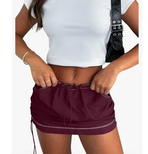 NEW Cargo Y2k Mini Ruched Skirt Side Drawstring Pockets S Red thumbnail 1
