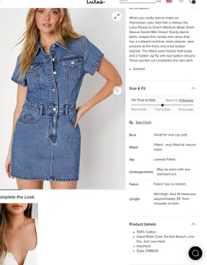 Lulu’s Ready to Charm Medium Wash Short Sleeve Denim Mini Dress Sz M thumbnail 2