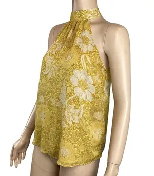 Cupcakes & Cashmere Yellow Floral Halter Top Size‎ XS XSmall Gold Yellow thumbnail 4