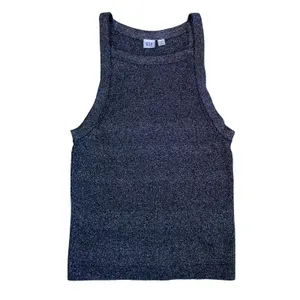 GAP Womens Black Lurex Metallic Sweater‎ High Neck Ribbed Knit Tank Top Large thumbnail 3