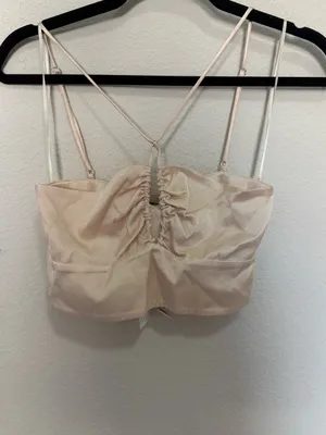 ZARA Blush Pink Satin Strappy Cut-Out Crop Top Size XS NEW thumbnail 4