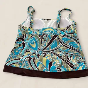 Source Unknown Y2K Blue Brown paisley boho retro print cami tankini top| size 10 Medium thumbnail 3