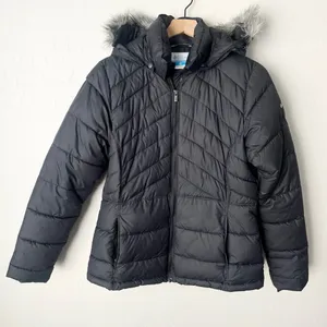 Columbia Stepstone Pass Water Resistant Puffer Jacket Faux Fur Trim hood black M thumbnail 4