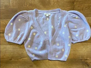 NWOT For Love & Lemons Purple Puff Sleeve Cardigan with Floral Embroidery thumbnail 1