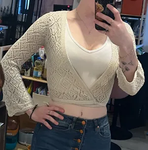 Pink Rose Wrap Sweater Cream S thumbnail 4