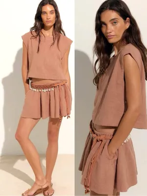 Free People Bohemian Beachy Neutral Skye Mini Skirt & Top Set Latte Small NWT thumbnail 2